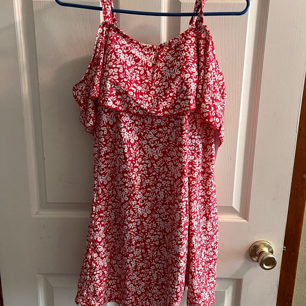 Meet Curve Red Floral Printed Off-the-Shoulder Swimdress